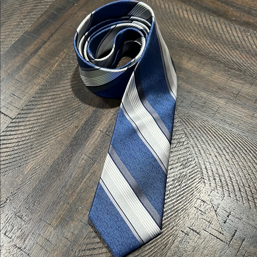 Blue and Gray Striped Silk Tie for Formal Occasions